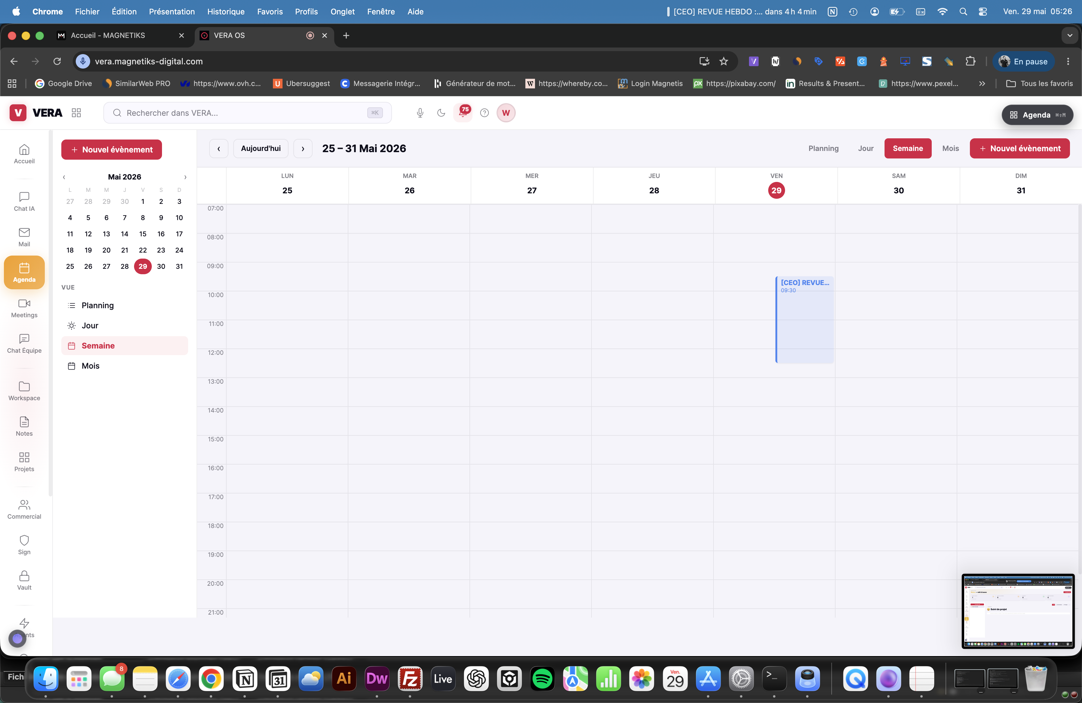 VERA OS Agenda — calendrier semaine avec événements et planning