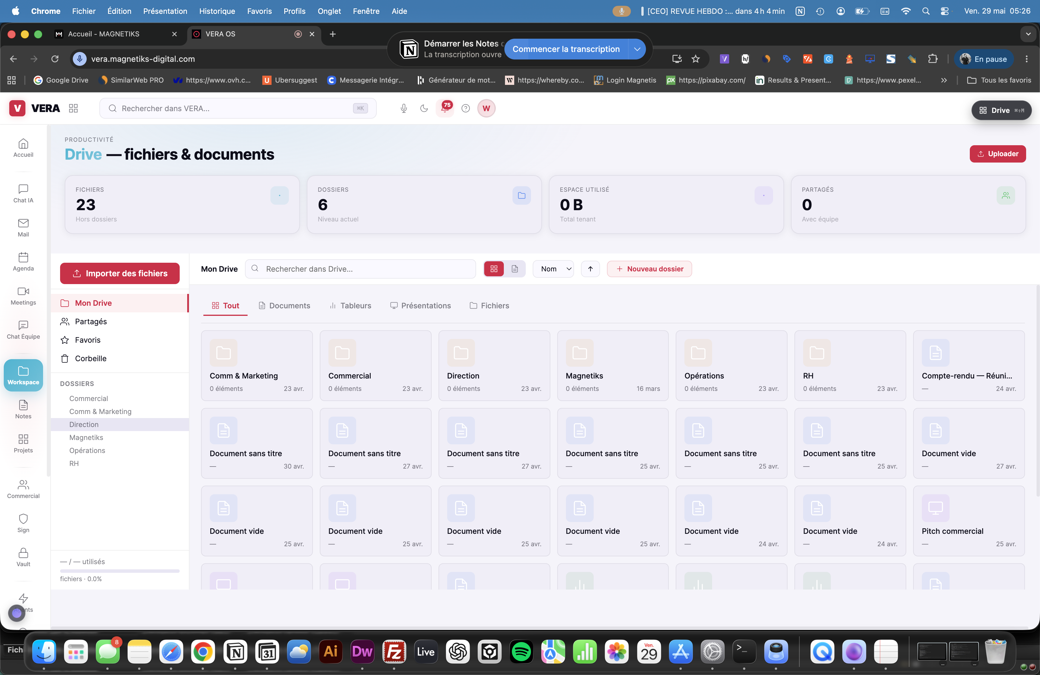 VERA OS Drive — gestionnaire de fichiers et documents avec dossiers par fonction